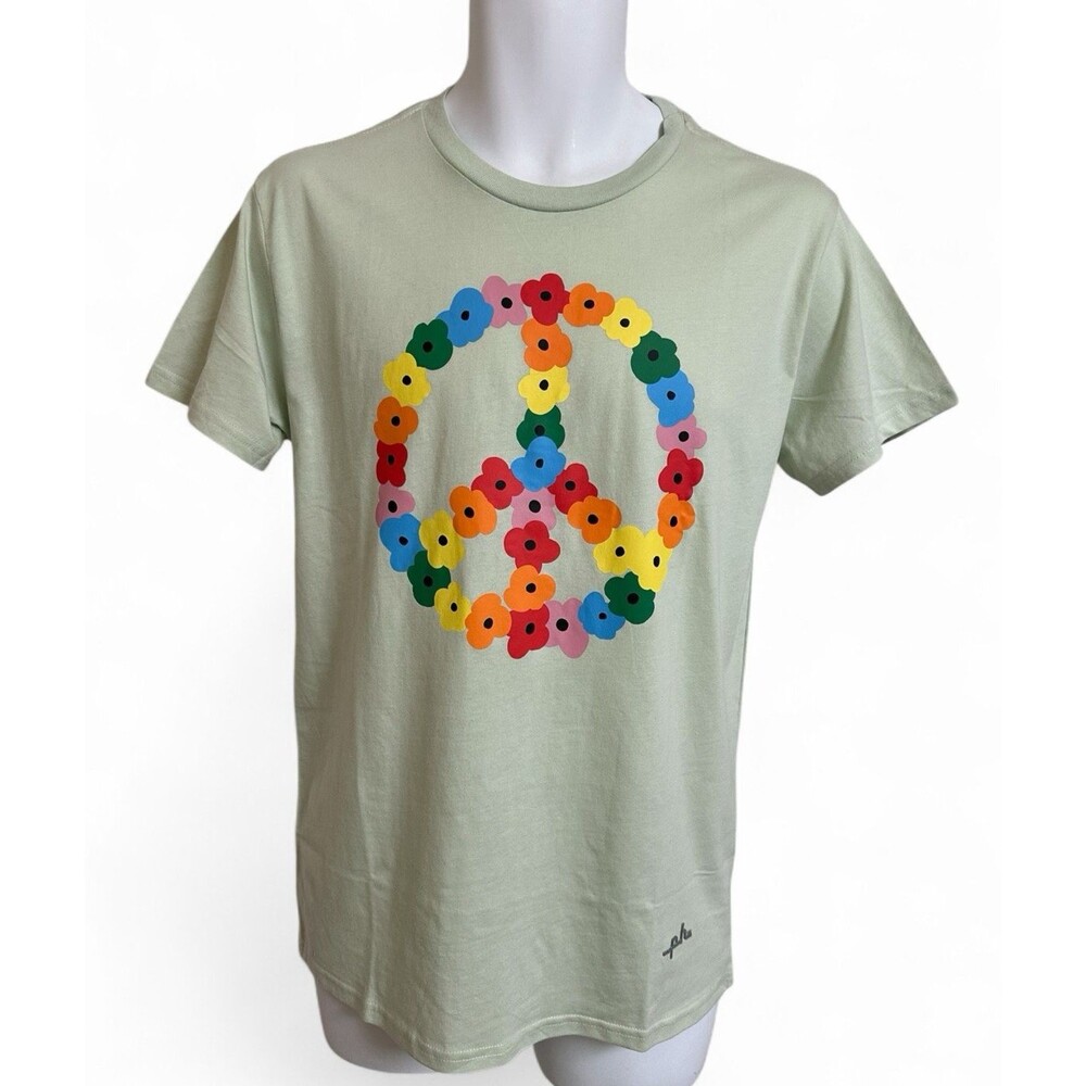 NWT Phluid Project T-Shirt Unisex S Light Green Floral Peace Sign 100% Cotton